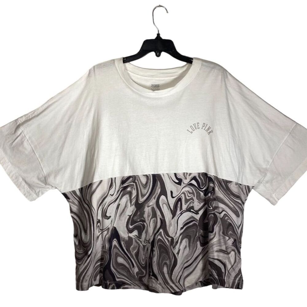 Victoria's Secret PINK Women's Marble  Black Grey Print Tee Size XXL Oversize